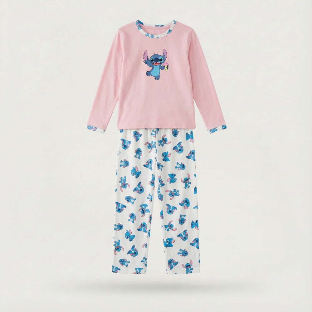 Pijama Infantil Stitch Inverno Longo 100% Algodão - Menina 2 ao 16 - Várias Cores