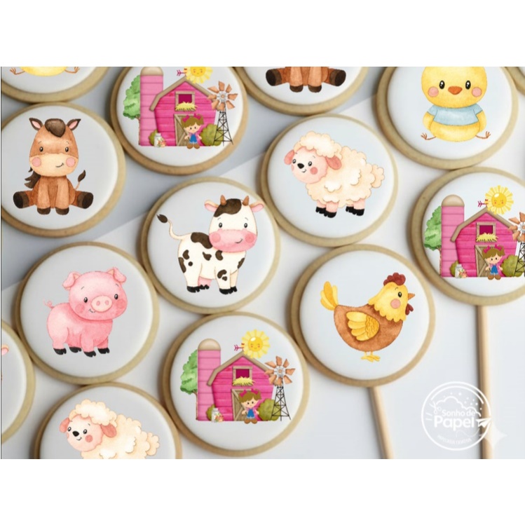 Papel Arroz Fazendinha Rosa para Pirulitos, Biscoitos, Suspiros e Cupcakes /20 unidades - 5 cm (CORTADOS) em Oferta na Shopee