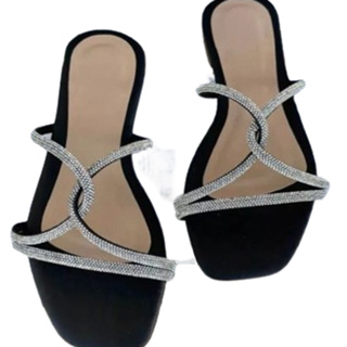 Rasteirinha Santtini  Feminina Moda Blogueira Strass  Luxo Brilhante  Elegante em Oferta na Shopee