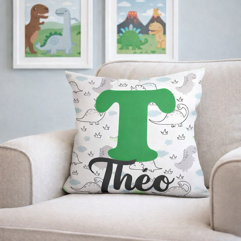 CAPA DE ALMOFADA INFANTIL COM NOME PERSONALIZADO DINOSSAUROS, DINO - TAM: 30X30, 40X40, 45X45, 50X50, 70X50 em Oferta na Shopee