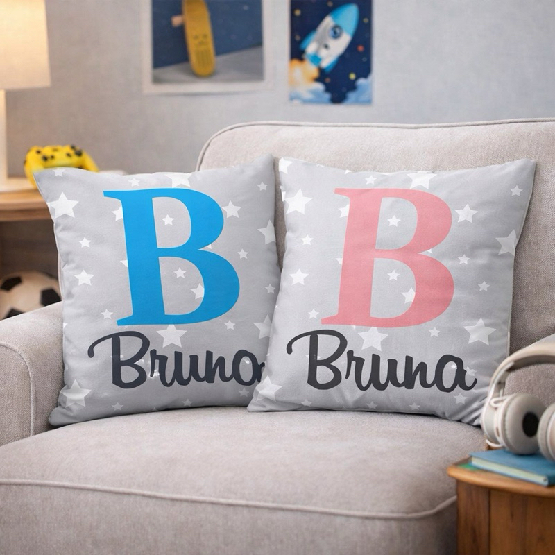 Capa De  Almofada Personalizada  Com Nome E Inicial - Estrelas, Infantil, Menina E Menino em Oferta na Shopee