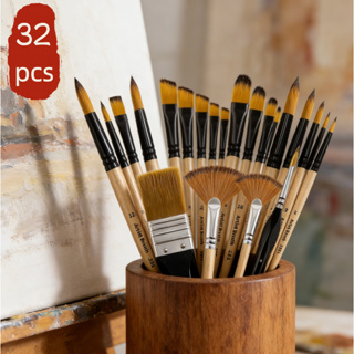 Kit De Conjunto De Pincéis De Pintura De 32 Unidades Para Acrílica , Cerdas De Nylon Premium Com Redondo , Filbert , Pla em Oferta na Shopee