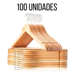 Kit 100 Cabide de Madeira Marfim Cabides Para Roupas Organizador Closet Calças Camisas Saias Premium