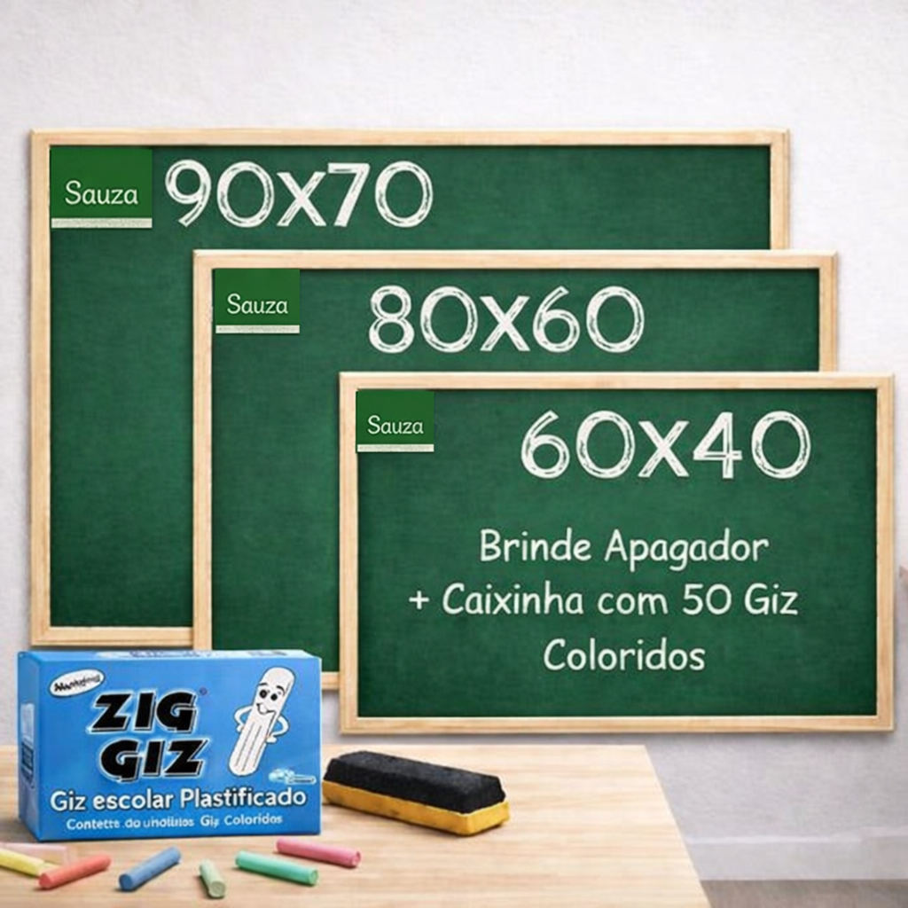 Lousa Quadro Verde Escolar + Caixa 50 Giz + 1 Apagador Infantil Educacional em Oferta na Shopee