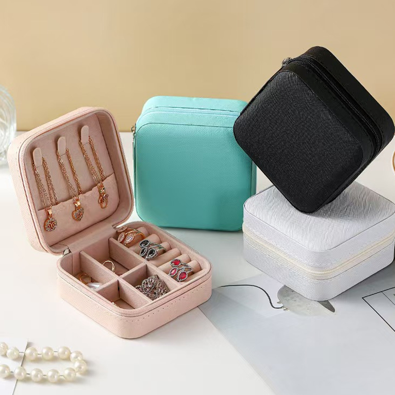 KIT5 Caixa De Joias Portátil Organizador Expositor De Jóias Viagem Caixas Botão Armazenamento Em Couro Com Zíper
