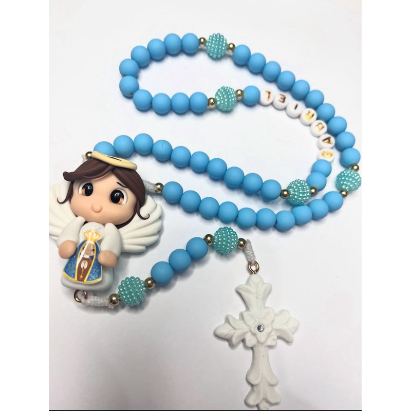 Terço Infantil Personalizado Nomes Criança Anjo da Guarda Batizado Lembrancinha Presente Eucaristia