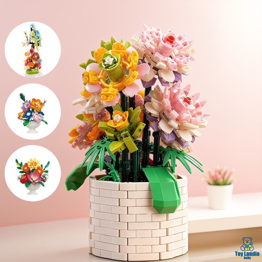 Crianças educacional montagem pássaros e flores flores florais vasos de plantas bloco de construção brinquedos flores em Oferta na Shopee