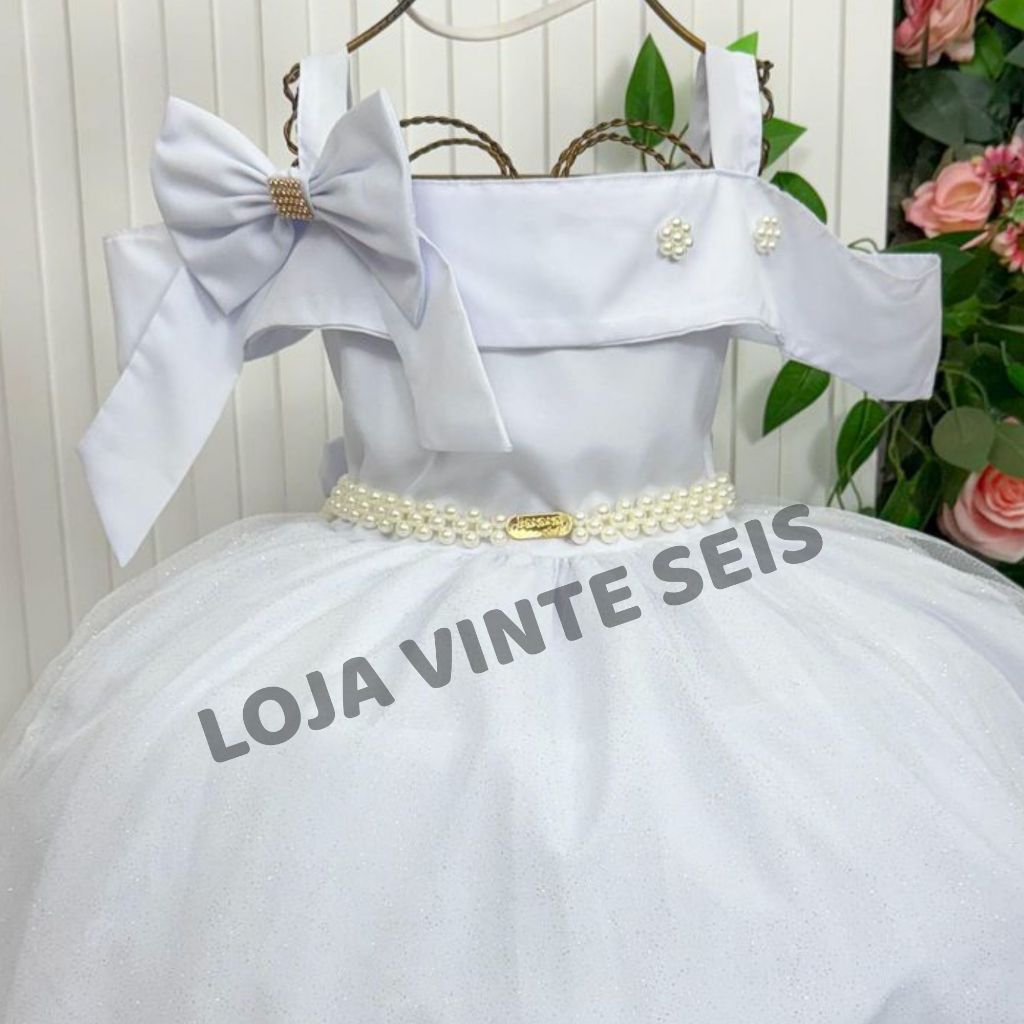 Vestido Branco Longo Infantil Daminha Infantil Menina Festa Formatura Casamento Luxo 1 ao 16 anos