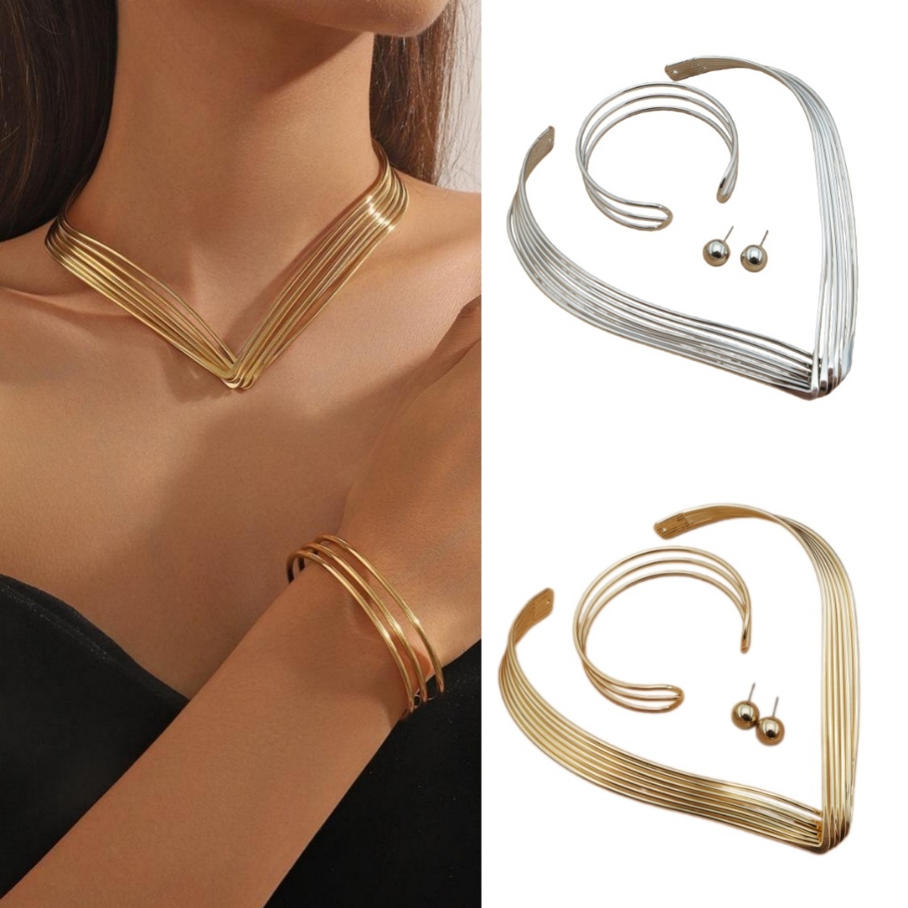 Kit 3 Feminino Linhas Texturizadas Colar Brincos Pulseira  Banhada a Prata 925 ou Ouro 18K