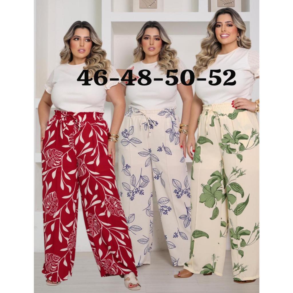 Calça Pantalona Duna Plus Size com Forro Cintura Alta Feminina em Oferta na Shopee