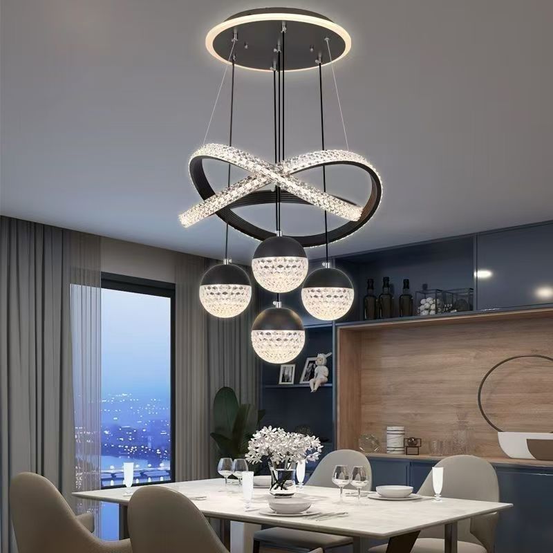 Lustre de Cristal Circular Luxuoso - Luz LED Suspensa com Controle Remoto para Sala de Estar e Jantar-O16 em Oferta na Shopee