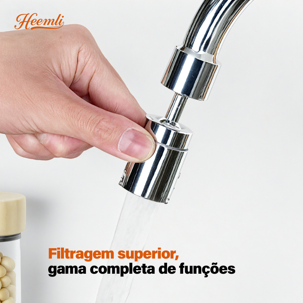 Filtro de Torneira com Aerador Giratório 360° 4 Modos | Redutor de Respingo e Economia de Água