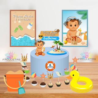 Kit Festa Só Um Bolinho PÉ NA AREIA PRAIA/VERÃO Enviar Nome/Idade IMEDIATAMENTE em Oferta na Shopee