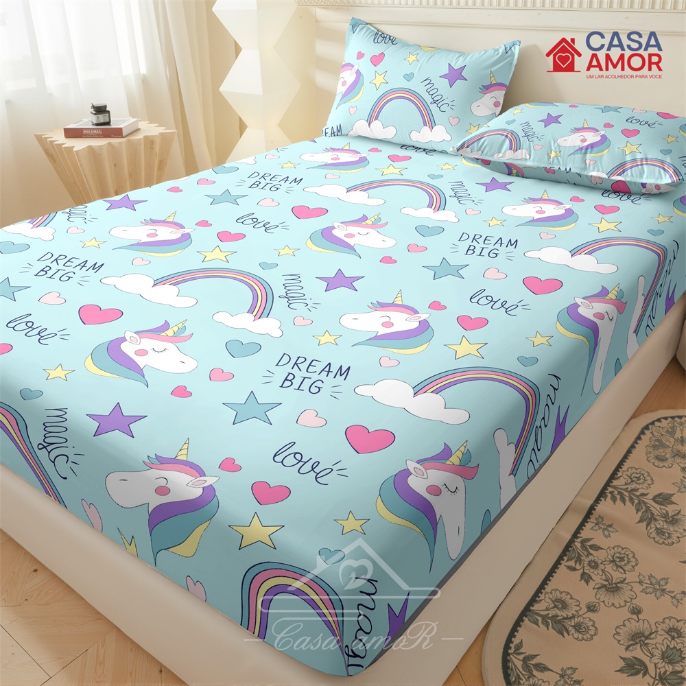 Jogo de Lençol Estampado Unicórnio Geométrico Colorido 03 Peças Não Descorante Macio - Solteiro/Casal/Queen | Percal Pon em Oferta na Shopee
