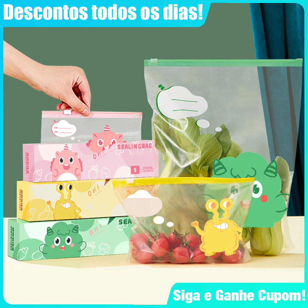 Kit Sacos Zip Lock Reutilizáveis Herméticos Espessado para Armazenar Alimentos Congelador Geladeira em Oferta na Shopee