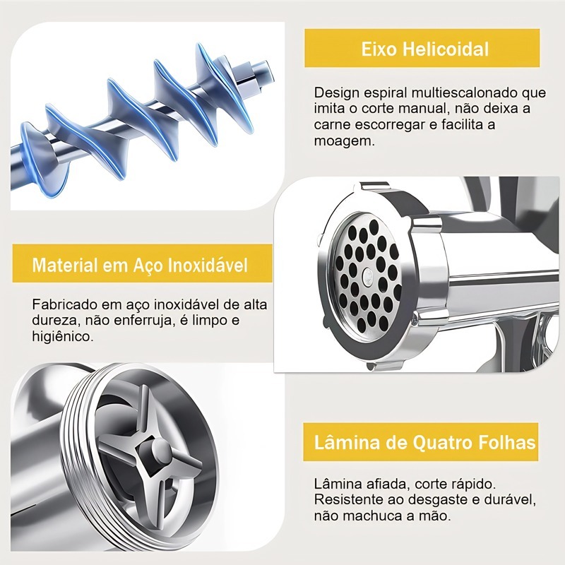 Moedor de Carne Manual N10 Reforçado com Funil para Linguiça e Biscoito | Inox + Alumínio