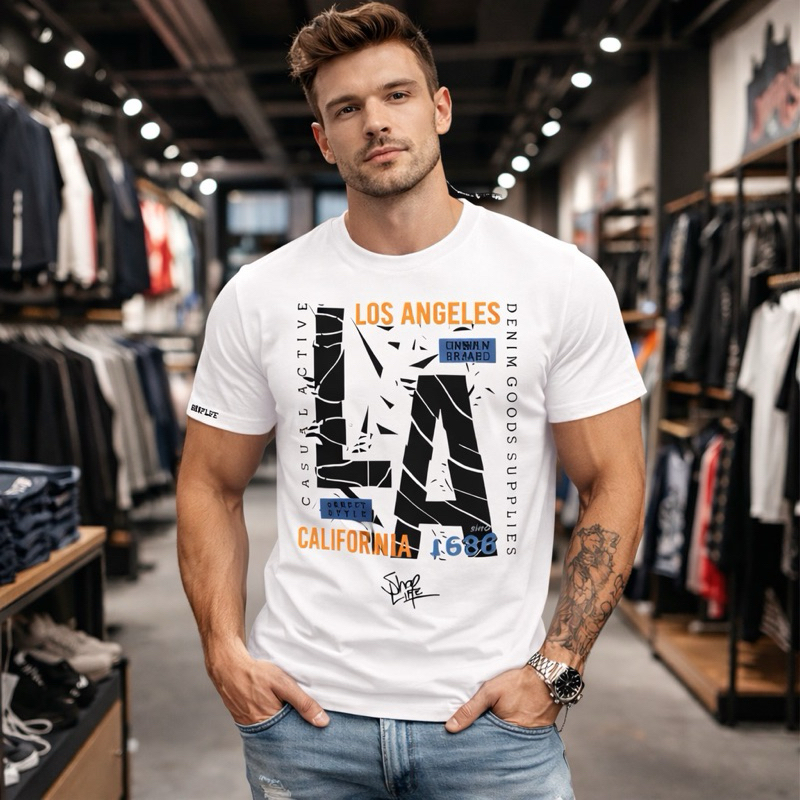 Camiseta Masculina estilosa Los Angeles 100% Algodão Caimento Perfeito Tecido Leve Confortável Envio 24h
