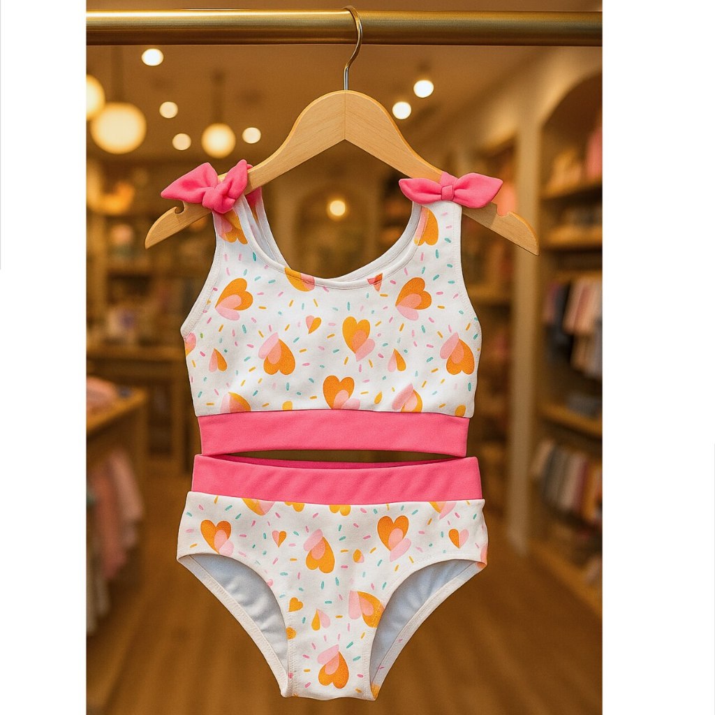 Conjunto Biquini Hot Pants Bebe 2 4 6 8 Anos Comportado Praia Piscina Menina Top Cropped Alcinha Uv