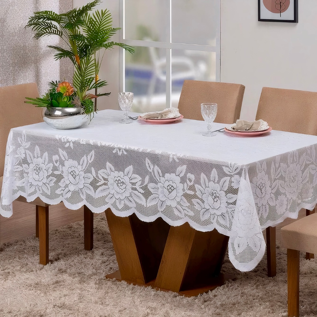 Toalha Mesa De Renda 2.30x1.50m Retangular Florida Para 6 Cadeiras ALTO PADRÃO em Oferta na Shopee