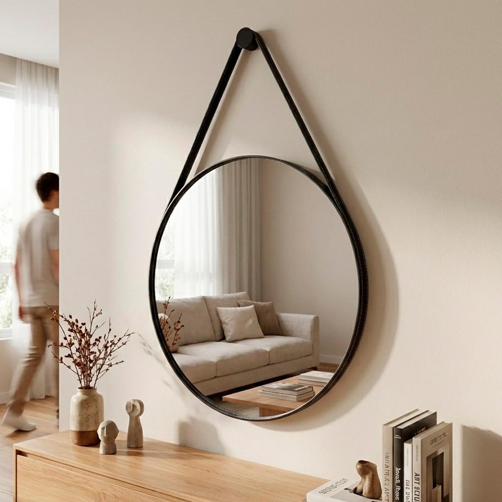 Espelho Adnet Escritório Alça Em Couro 60cm com Suporte Pino de Parede para Banheiro Sala Quarto em Oferta na Shopee