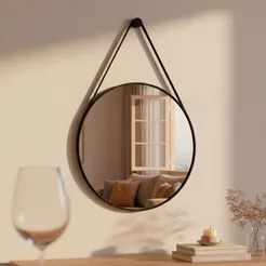 Espelho Adnet Decorativo Redondo Alça Couro Tamanhos e Cores 60cm 50cm 40cm 30cm Suporte Pino Parede