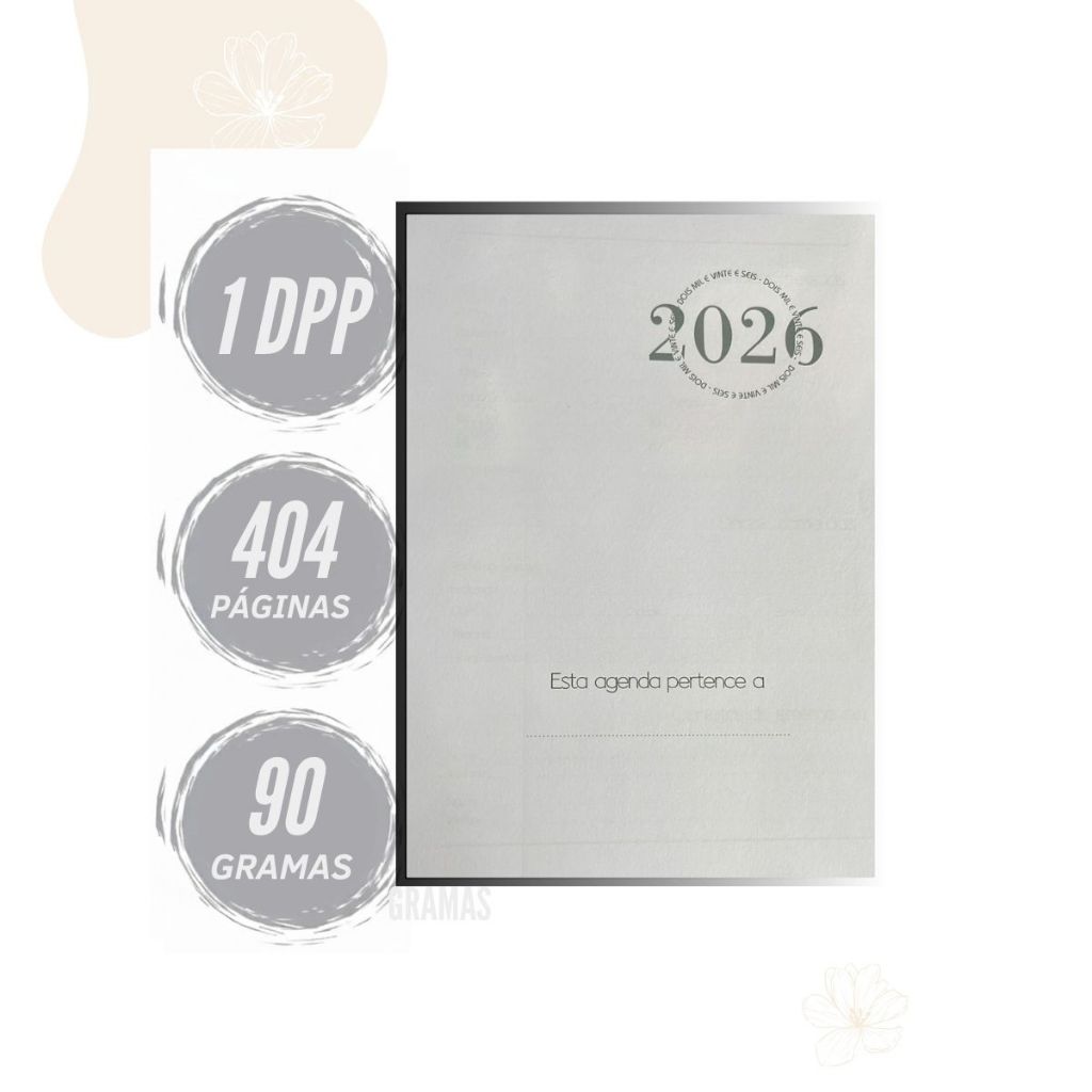 Miolo de Agenda 2026 A5 Diário 1 Dia por Página Branco Comercial Planejamento Profissional Minimalista