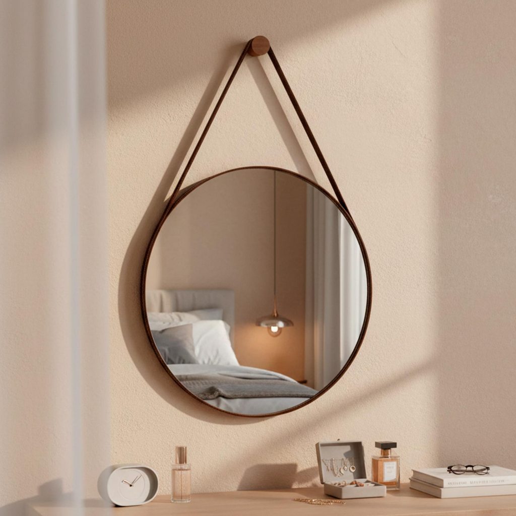 Espelho Moderno Redondo 60cm Adnet Para Banheiro Sala Quarto Com Suporte Parede Moderno Minimalista em Oferta na Shopee
