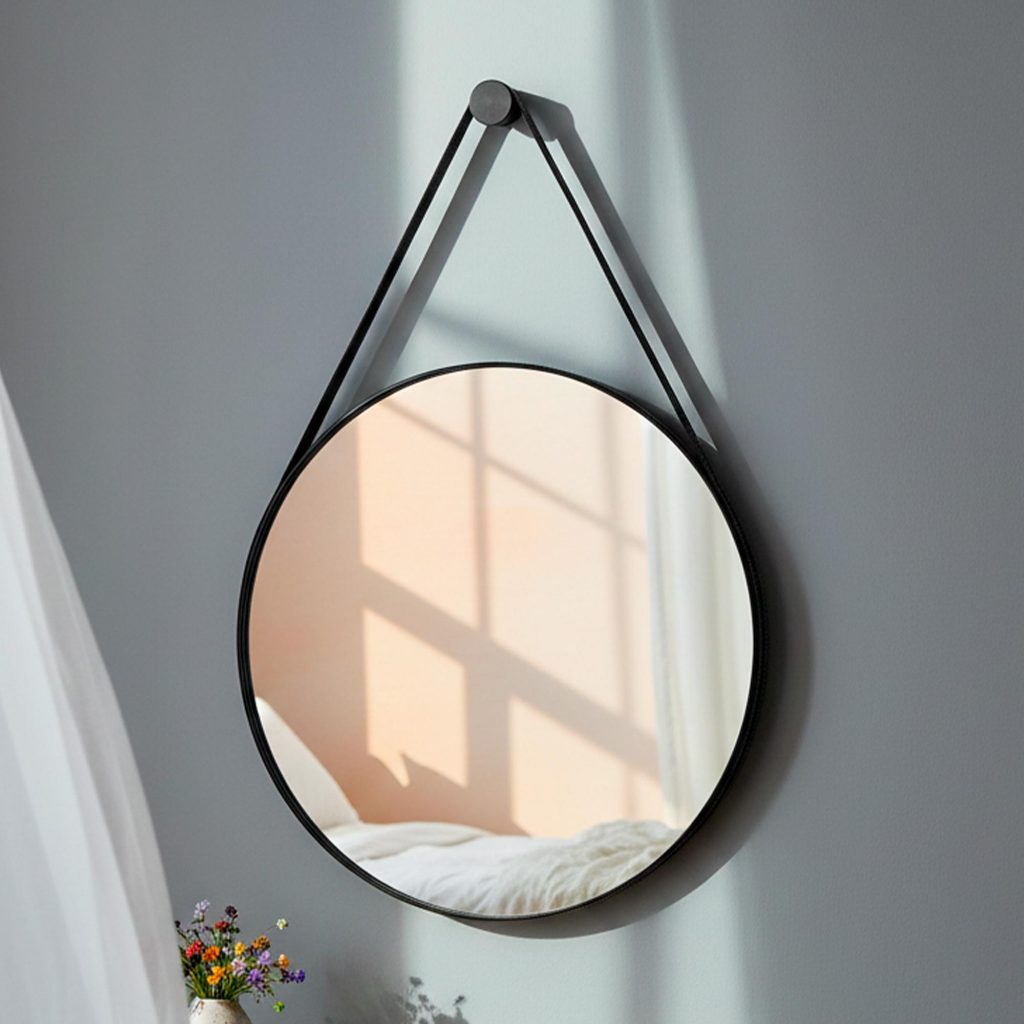 Espelho com Alça em Couro Decorativo Adnet para Banheiro Quarto Sala 60cm com Pino de Suporte em Oferta na Shopee