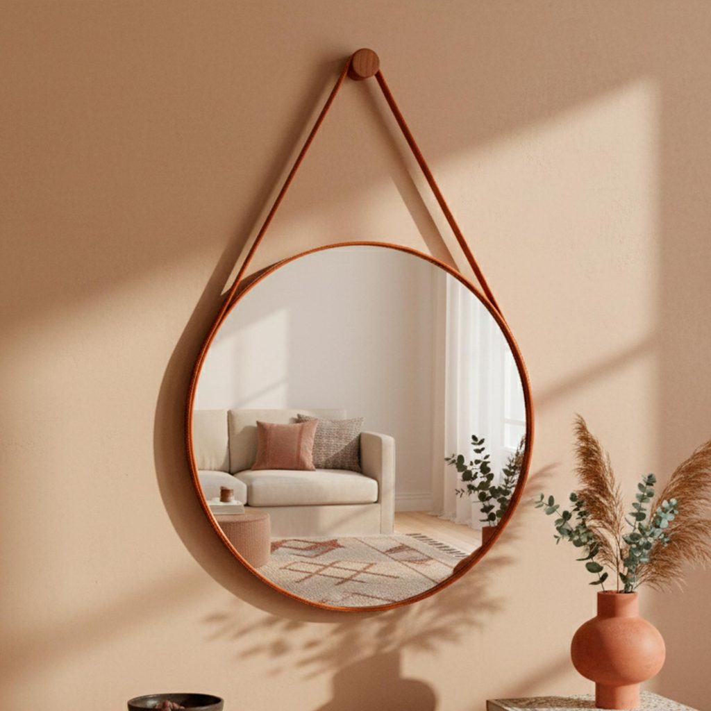 Espelho Redondo do Pinterest Moderno para Banheiro Sala 40cm Alça para Apartamento Banheiro Pequeno em Oferta na Shopee