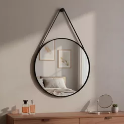 Espelho Redondo do Pinterest Moderno para Banheiro Sala Moldura Couro Ecológico - Mod. Adnet 60cm