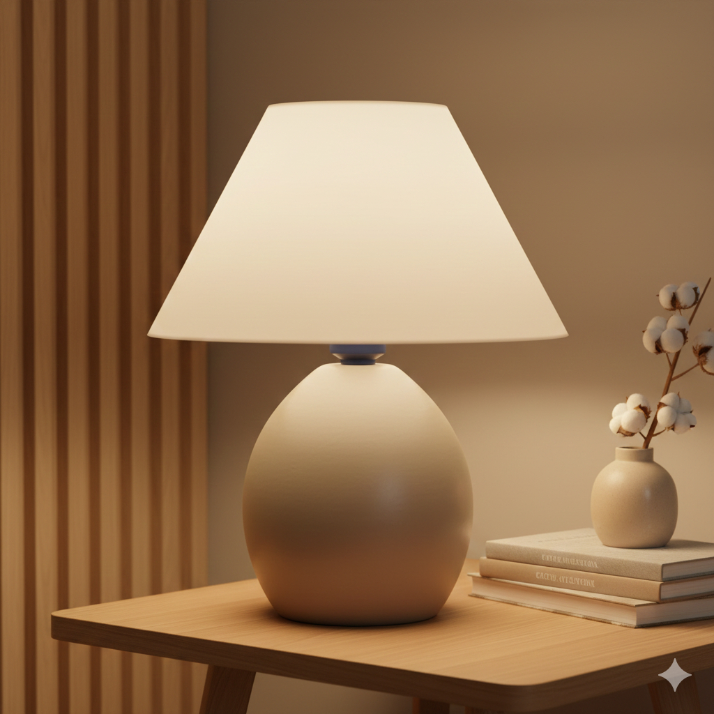 Abajur Luminaria Cerâmica Porcelana Bivolt Elipse com Cúpula Decoração Quarto Escritório Sala