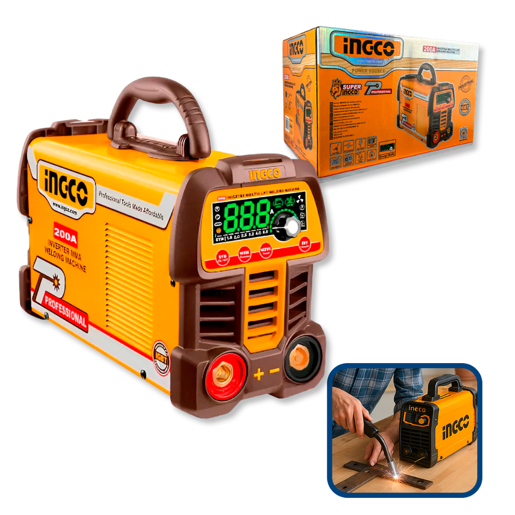 Inversora de Solda Ingco 200A MMA TIG Bivolt LCD Portátil Alta Performance ING UMMA200691-9