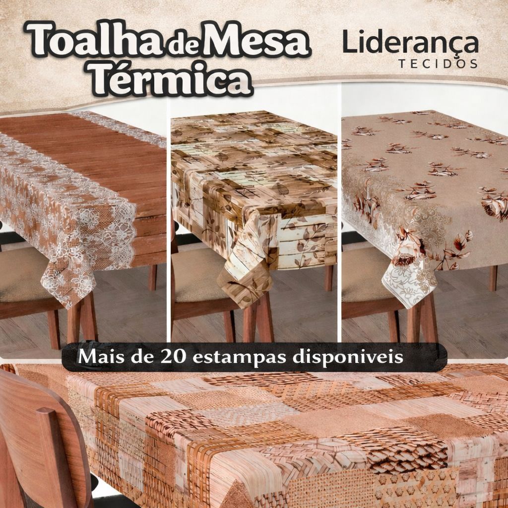 Toalha de Mesa Térmica Impermeável Estampada — 4 a 12 Lugares | Forro Plástico Decoração de Cozinha
