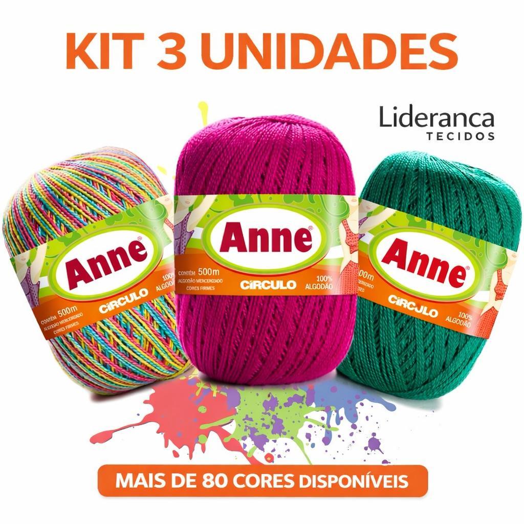 Kit 3 Linhas Anne Círculo 500m – 100% Algodão Mercerizado para Crochê e Tricô
