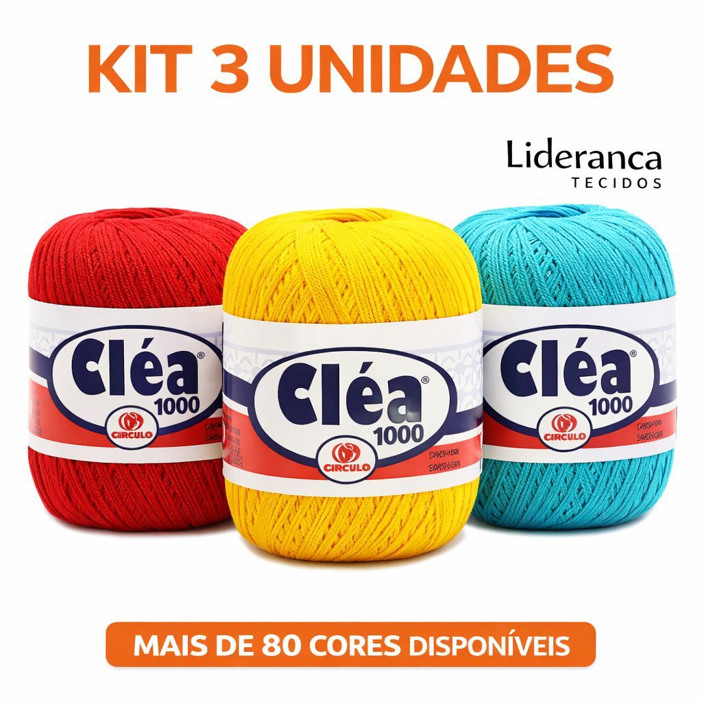 Kit 3 Linhas Cléa 1000 Círculo – Fio Fino 100% Algodão para Crochê e Tricô