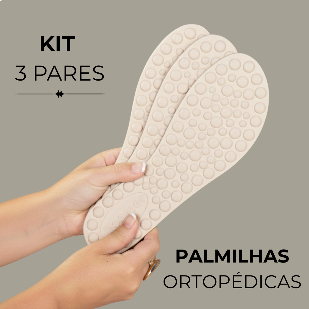 Kit 3 Pares Palmilha Ortopédica Anatômica Massageadora Conforto e Absorção de Impacto Dia a Dia