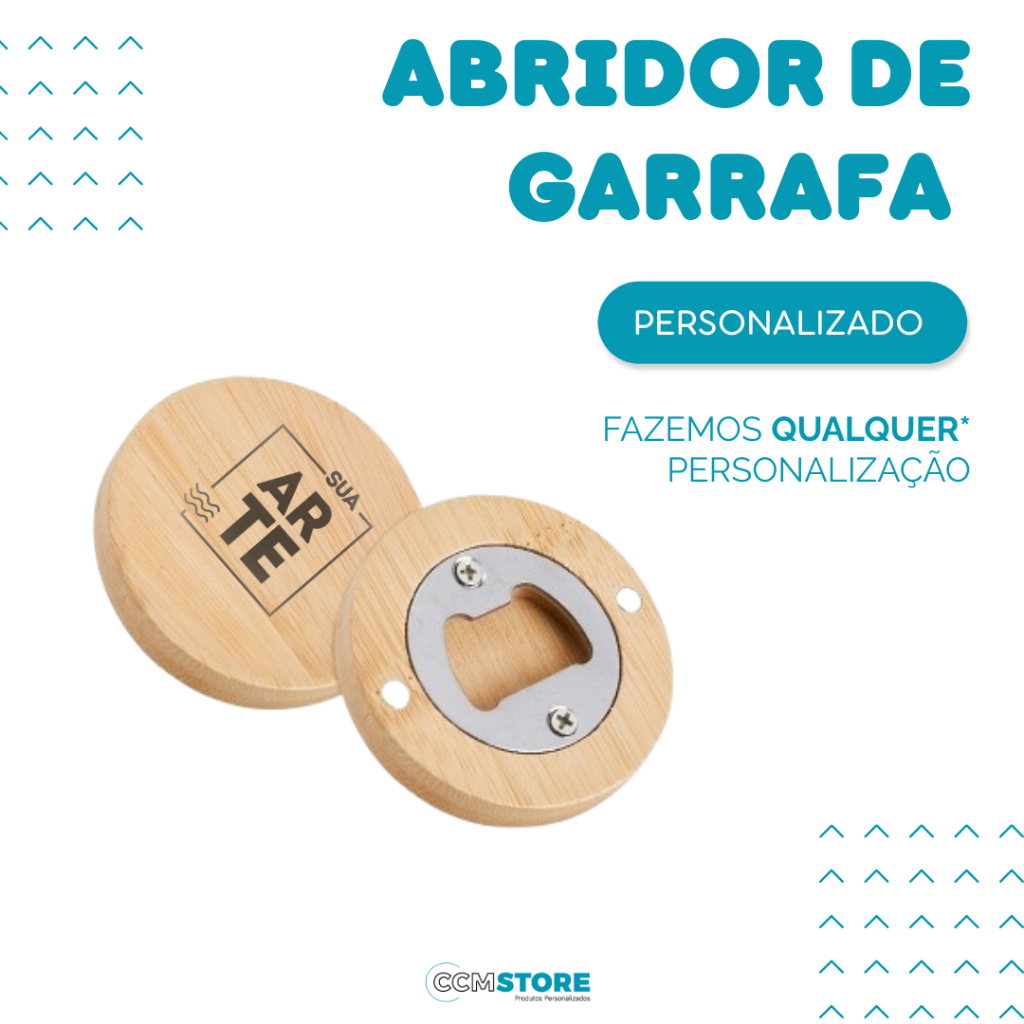 Abridor de Garrafa em Bambu Personalizado, nome logo e profissões