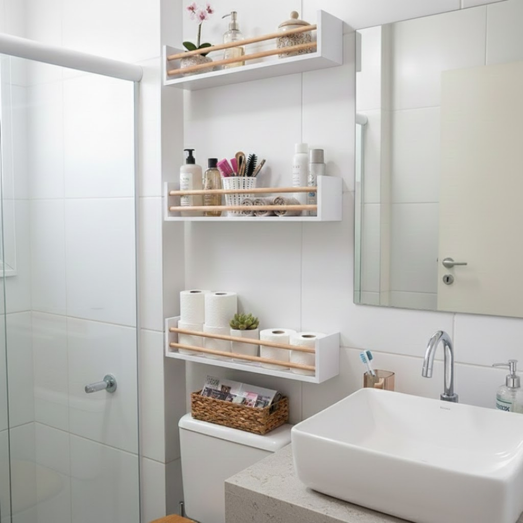 Kit 3 Prateleira Branca para Banheiro Organizadora de Cosméticos Nicho Auxiliar Porta Papel Higiênico - MDF - Dulce em Oferta na Shopee