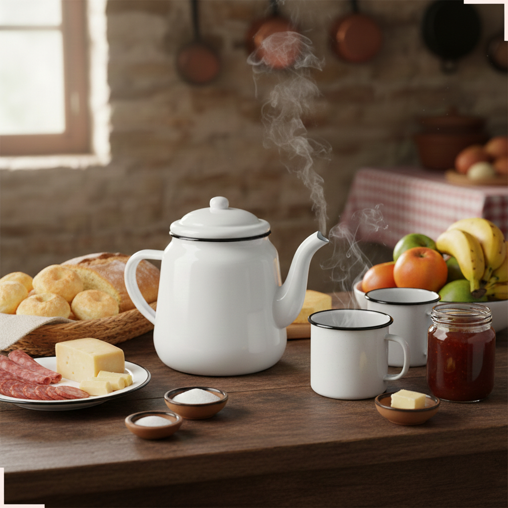 Bule Esmaltado Café Chá Branco + 12 Mini Canecas Esmaltado em Oferta na Shopee