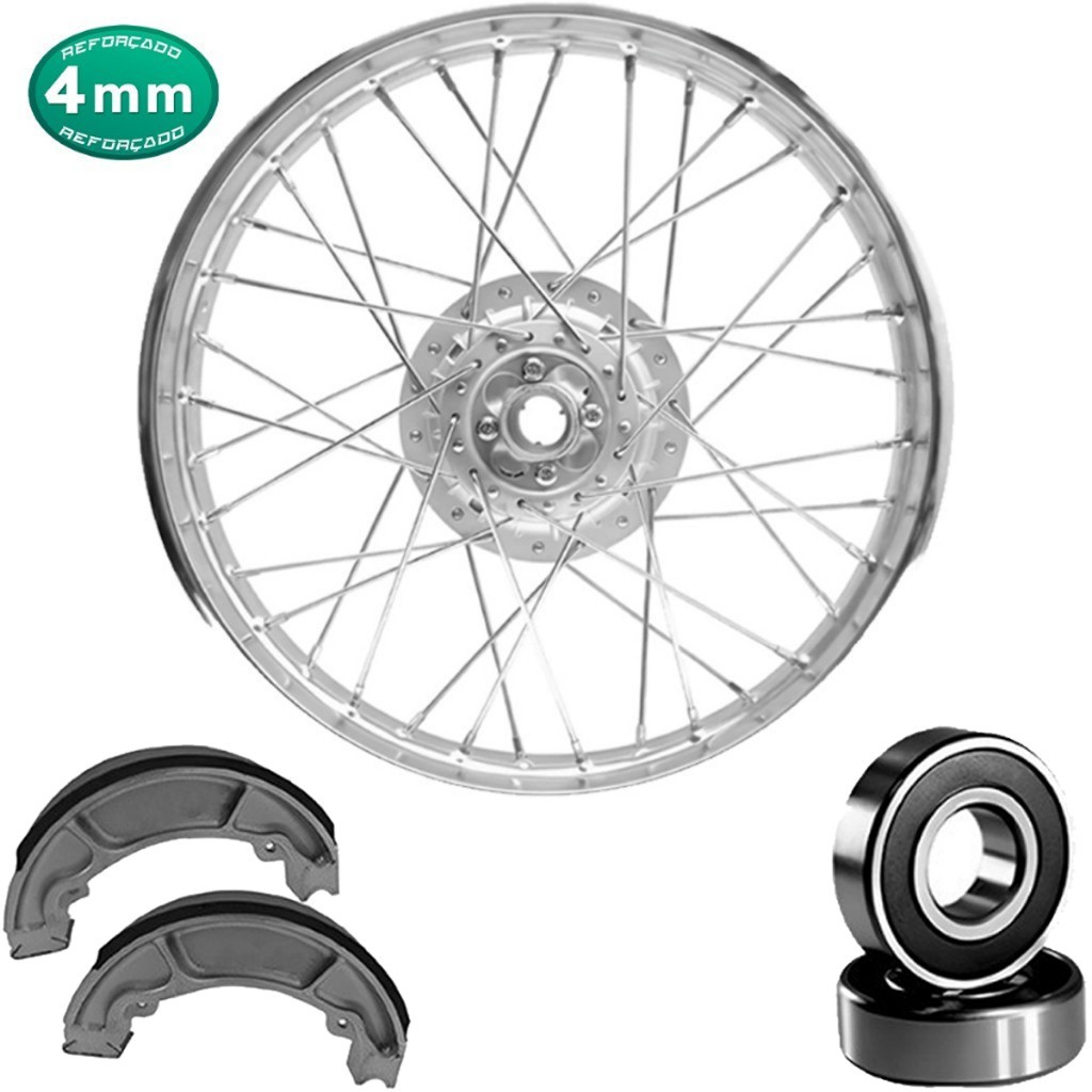 Roda Dianteira Completa Raio 4mm Cg 125 Titan 83 Até 99 Rolamentos Lonas