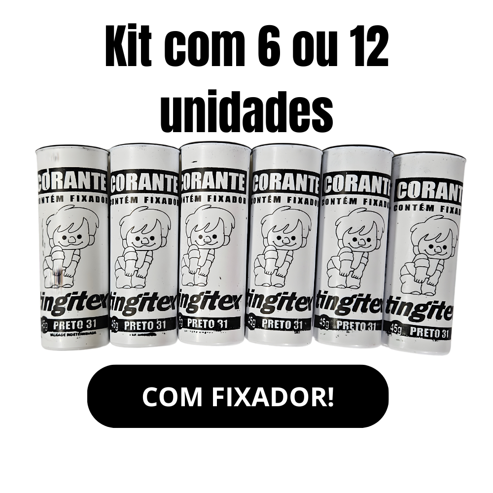 Kit Corante para Tingir Tecidos e Roupas Tingitex 45g com Fixador – Kit 6 ou 12 Unidades