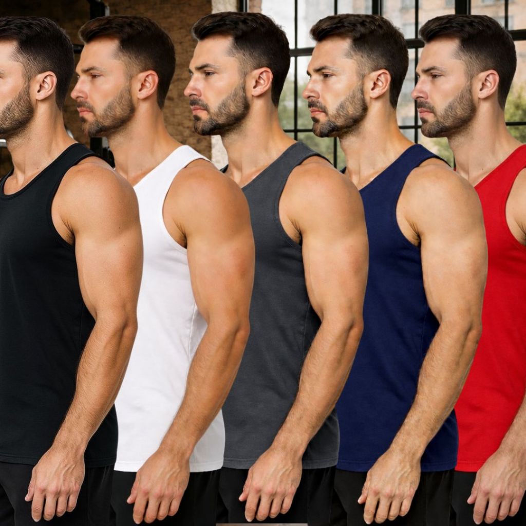Kit 5 Regatas Masculinas Dry para Academia e Treino Camiseta Sem Manga Fitness