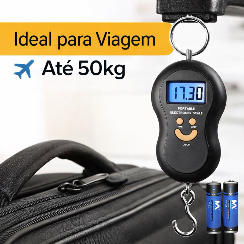 Imagem Balança Digital para Mala Viagem até 50kg Portátil com Gancho e Pilha