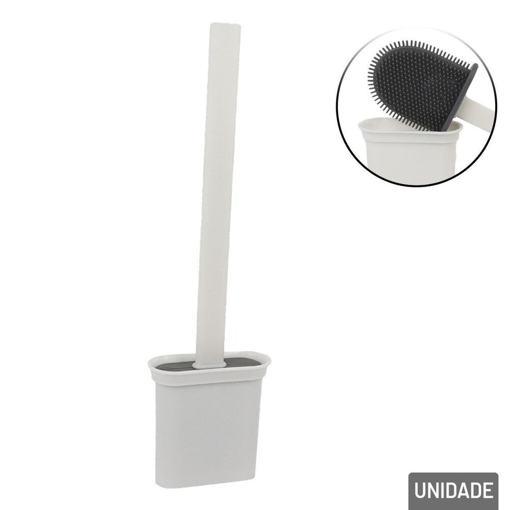 Escova Sanitária Branca De Silicone Para Limpar Vaso Sanitário Com Suporte e Adesivo De Parede em Oferta na Shopee