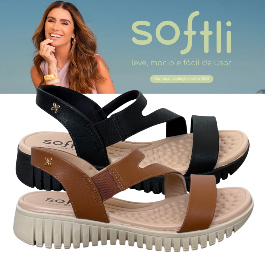 Sandália Feminina Softli Anabela Conforto Calce Fácil Palmilha Massageadora Antiderrapante Giovanna
