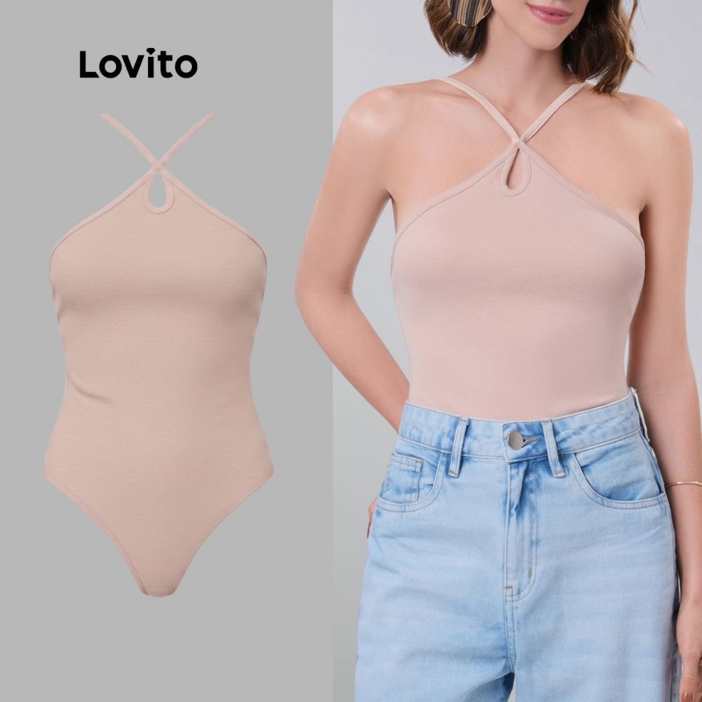 Lovito Body Feminino com Gota Frontal Alças Finas Básico LB40BRL069 em Oferta na Shopee