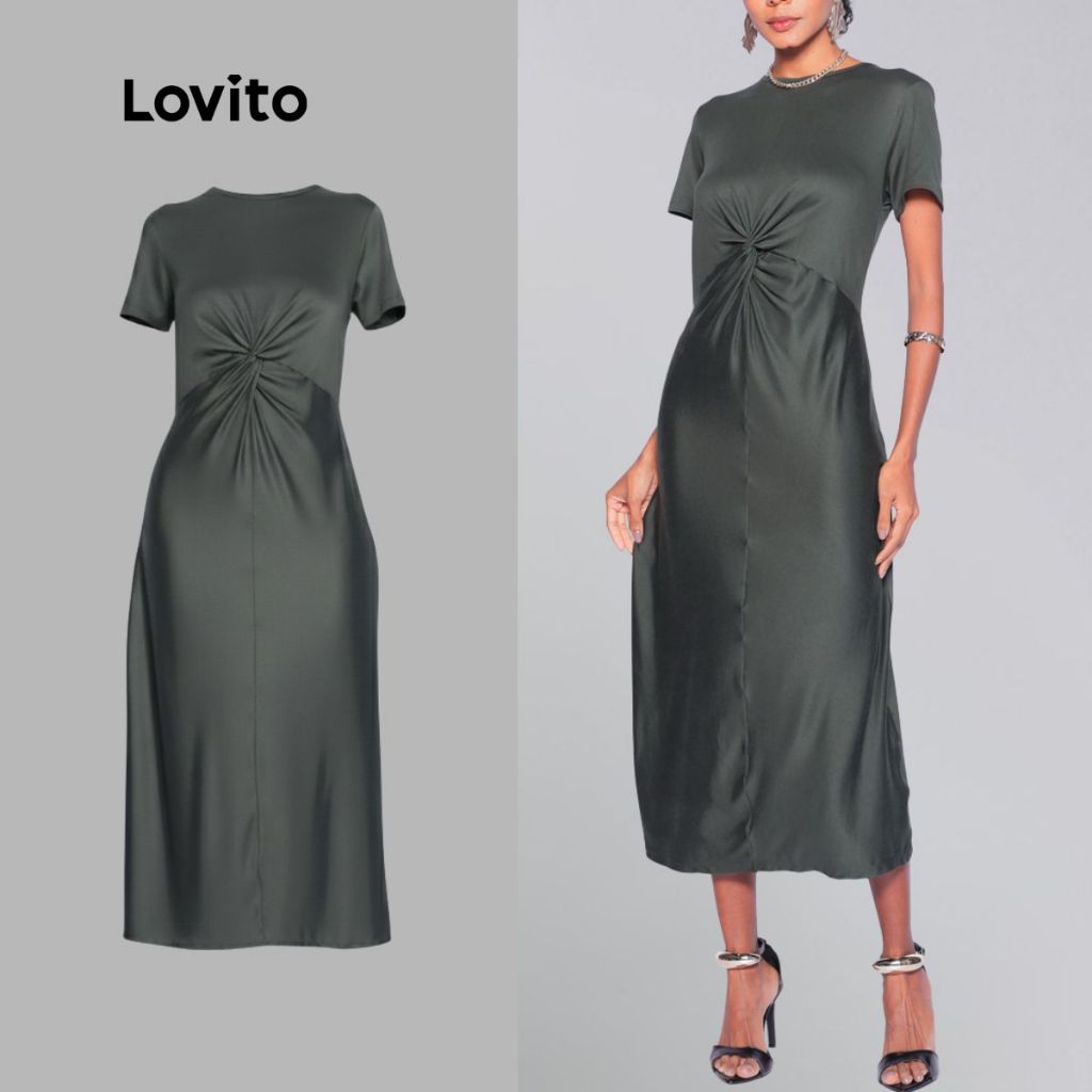 Lovito Vestido Torcido Casual Liso Feminino LB562BRL592 em Oferta na Shopee