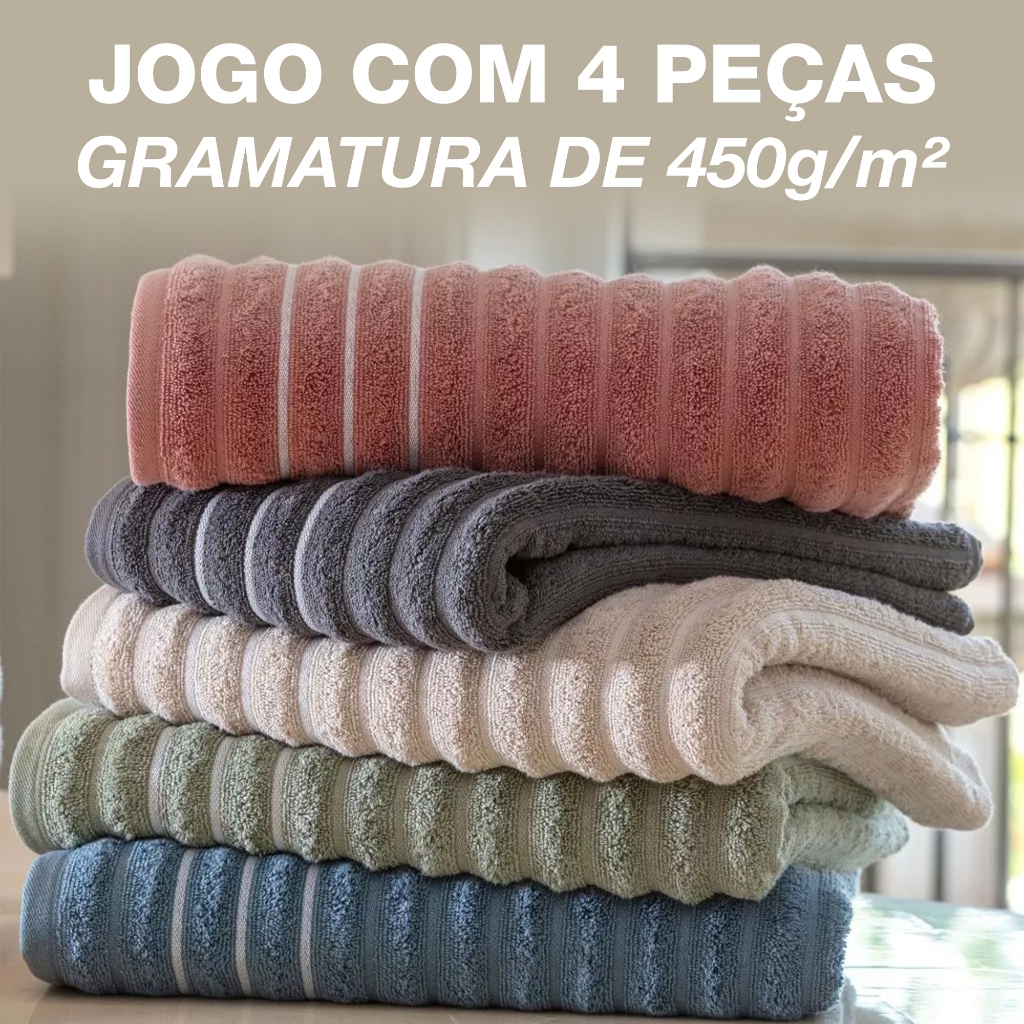 Jogo De Toalhas Banhão Gigante Fio Penteado Grossa 4 peças 450g/m2 100% Algodão Wave em Oferta na Shopee