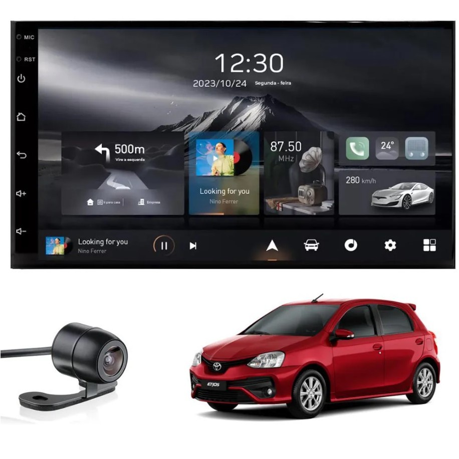 Central Multimídia Etios Todos Adak G2 Tela QLED de 7" Polegadas 2GB 64GB Carplay e Android Auto GPS + Câmera de ré -