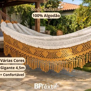 Rede Descanso Casal Luxo Reforçada 4,5m Rede De Descanso Casal Indiana Várias Cores 100% Algodão